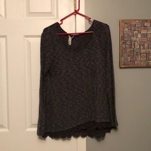 Grey long sleeve shirt with lace bottom